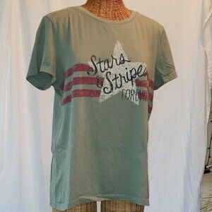 Ladies STARS & STRIPES Short Sleeve Tee Shirt in Sage Green - L